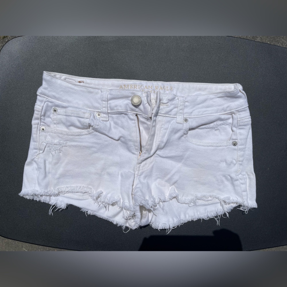 American Eagle Outfitters White Jean Shorts Distressed Style